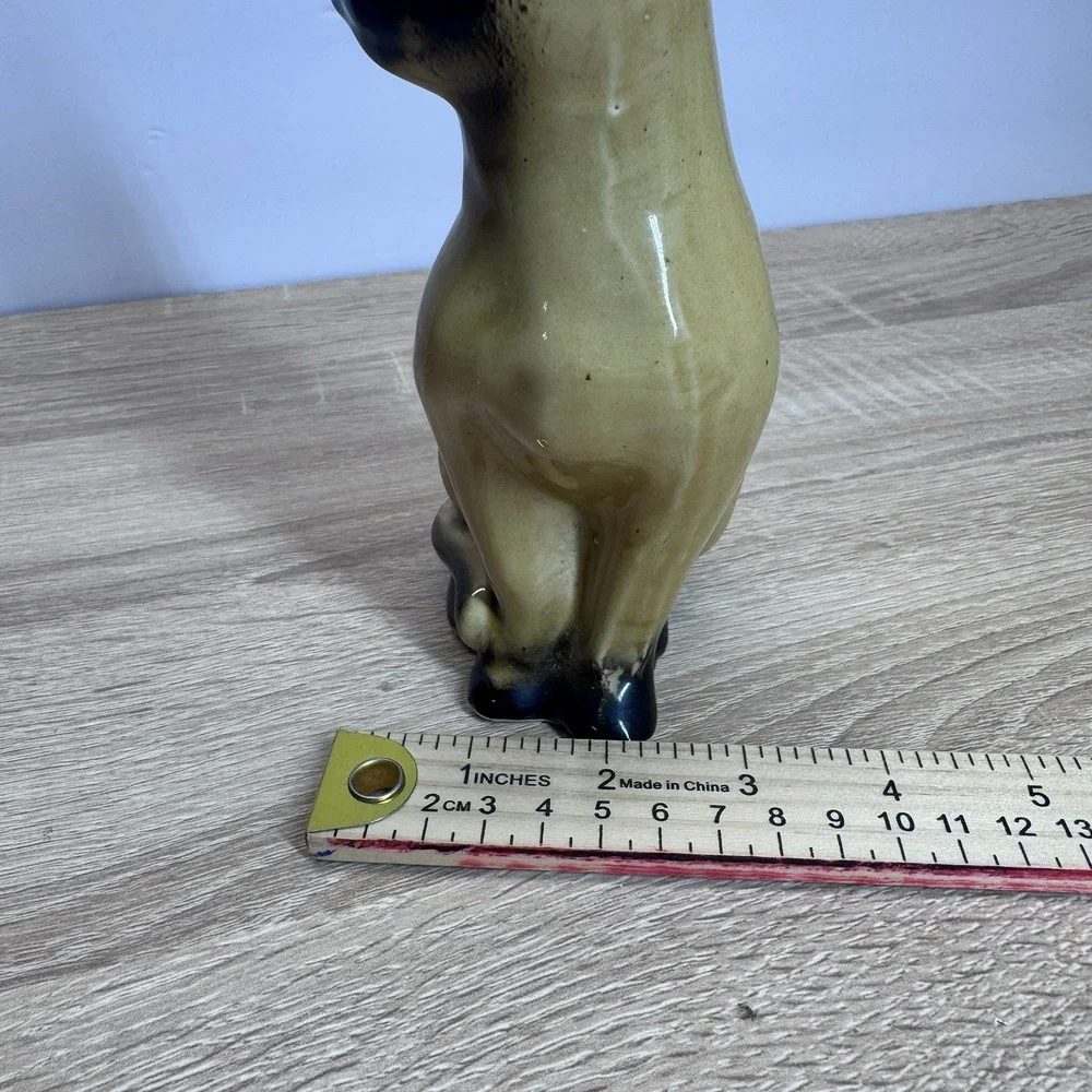 Vintage Made in Brazil Siamese Cat Ceramic Figurine Blue Eyes 7